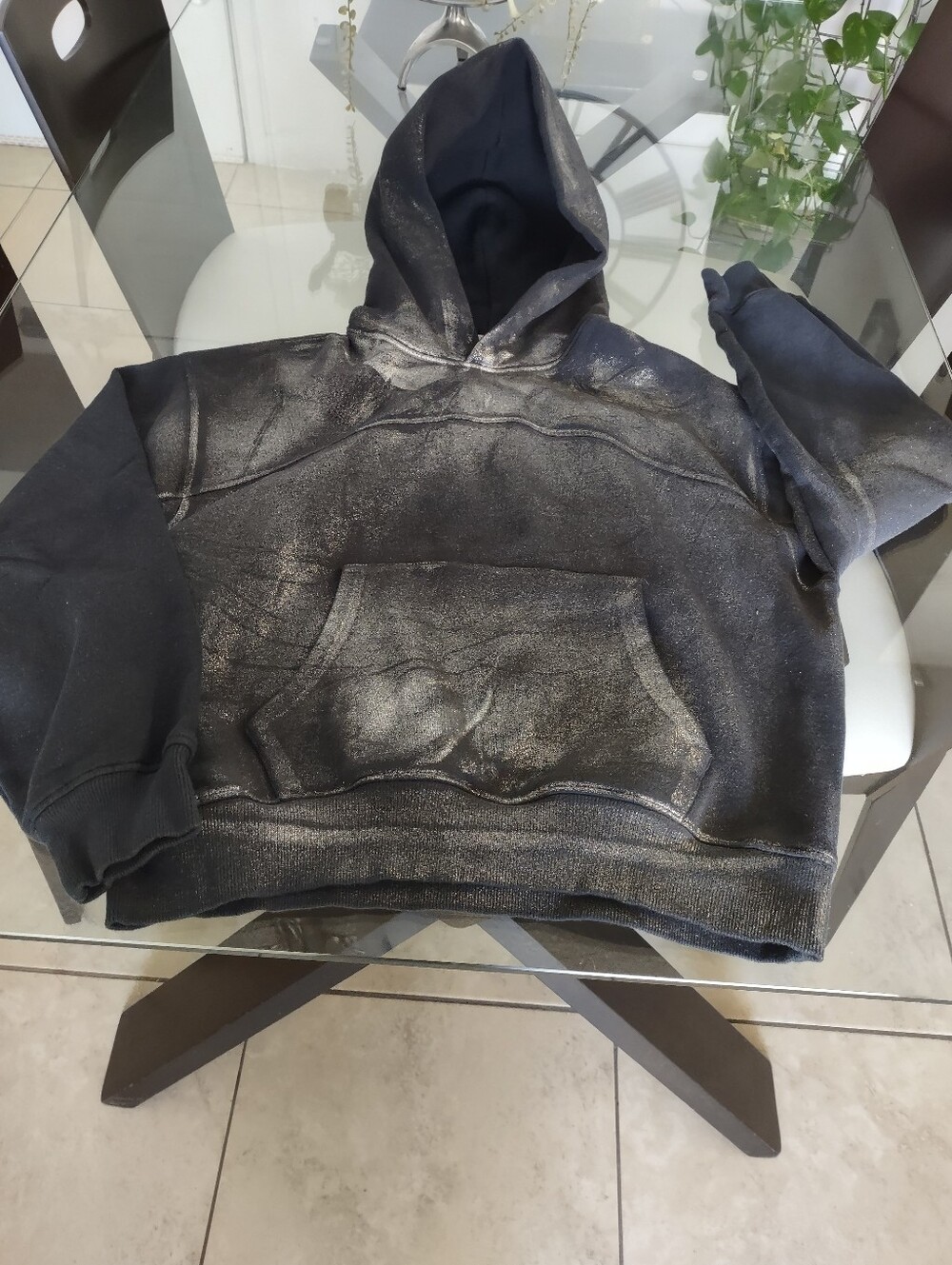 Women Black Hooded Pullover Jacket with Metallic Finish